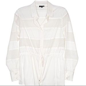 Worth | Ivory Eyelit Drawstring Button up fitted blouse Size Small